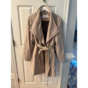 Calvin Klein Tan Wide Collar Belted Wool Coat sz 2X NWOT